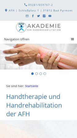 Vorschau der mobilen Webseite www.akademie-fuer-handrehabilitation.de, Akademie für Handrehabilitation, Bad Pyrmont