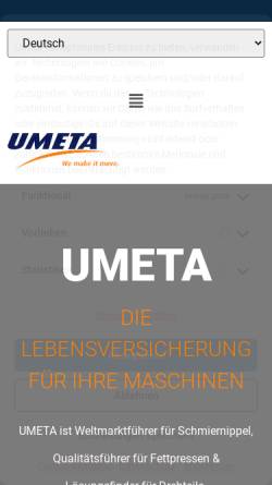 Vorschau der mobilen Webseite www.umeta.com, Umeta Herrman Ulrichskötter Metallwarenfabrik GmbH & Co.
