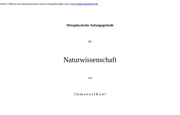 Vorschau von www.philosophiebuch.de, Metaphysische Anfangsgründe der Naturwissenschaft