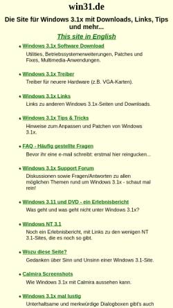 Vorschau der mobilen Webseite www.win31.de, Windows 3.1x Downloads und Links