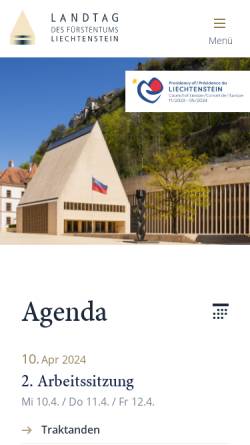 Vorschau der mobilen Webseite www.landtag.li, Landtag des Fürstentums Liechtenstein