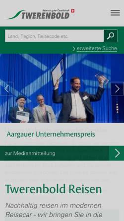Vorschau der mobilen Webseite www.twerenbold.ch, Twerenbold Reisen AG