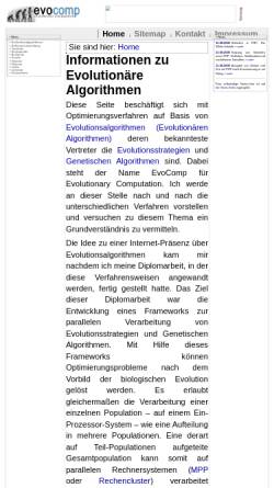 Vorschau der mobilen Webseite www.evocomp.de, EvoComp: Informationen zu Evolutionsstrategien und Genetischen Algorithmen