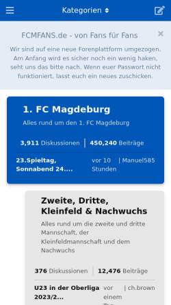 Vorschau der mobilen Webseite www.fcmfanshop.de, 1. FC Magdeburg - Fansite