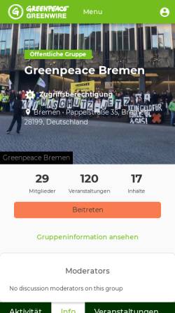 Vorschau der mobilen Webseite www.bremen.greenpeace.de, Greenpeace Gruppe Bremen