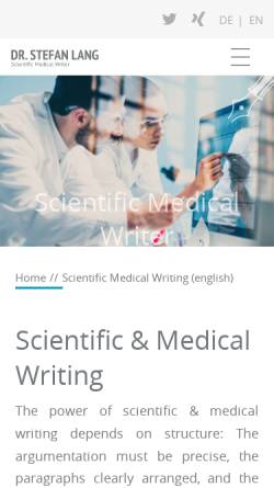 Vorschau der mobilen Webseite www.scientific-medical-writing.de, Dr. rer. nat. Stefan Lang