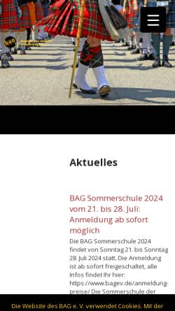Vorschau der mobilen Webseite www.bagev.de, Bagpipe Association of Germany (BAG) e.V.