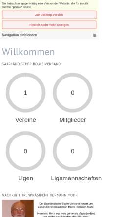 Vorschau der mobilen Webseite www.petanque-sbv.de, Saarländischer Boule Verband e.V.