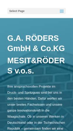 Vorschau der mobilen Webseite www.roeders.com, G. A. Röders GmbH & Co. KG Druck- und Spritzguss