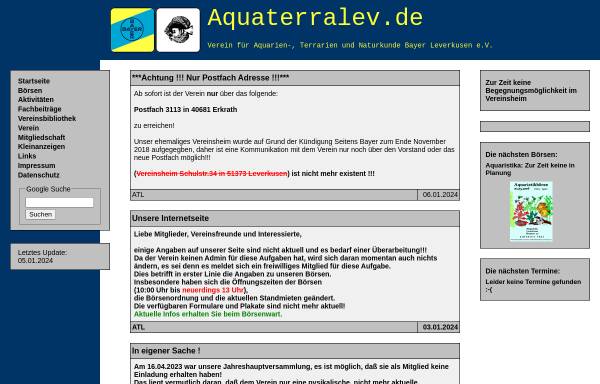 Vorschau von www.aquaterralev.de, Verein für Aquarien-, Terrarien- und Naturkunde Bayer Leverkusen e.V.