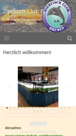 Vorschau der mobilen Webseite www.zierfischclubbremen.de, Zierfisch Club Bremen e.V