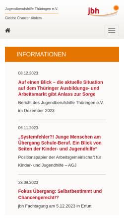 Vorschau der mobilen Webseite www.jbhth.de, Jugendberufshilfe Thüringen e.V.
