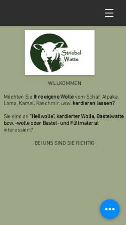 Vorschau der mobilen Webseite www.striebelwatte.de, Wattefabrik Matthias Striebel
