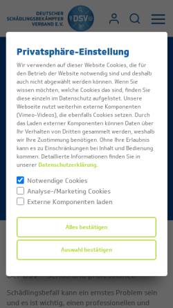 Vorschau der mobilen Webseite www.dsvonline.de, Deutscher Schädlingsbekämpfer Verband e.V.
