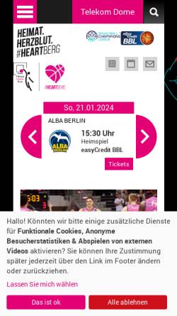Vorschau der mobilen Webseite www.telekom-baskets-bonn.de, Telekom Baskets Bonn