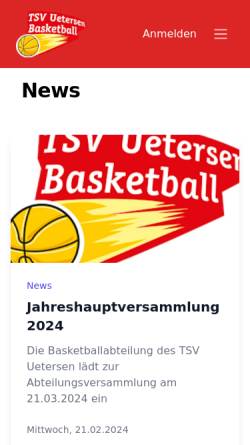 Vorschau der mobilen Webseite www.uetersen-basketball.de, TSV Uetersen