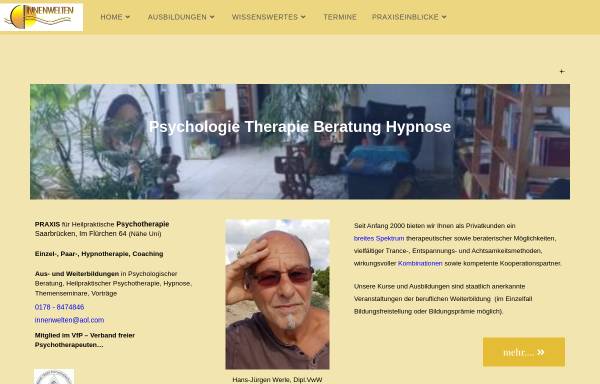 Vorschau von innenwelten-web.de, PRAXIS & AUSBILDUNG für Heilpraktische Psychotherapie (HeilPrGes) - Jürgen Werle