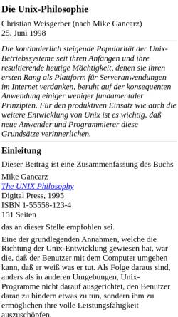 Vorschau der mobilen Webseite sites.inka.de, Unix-Philosophie