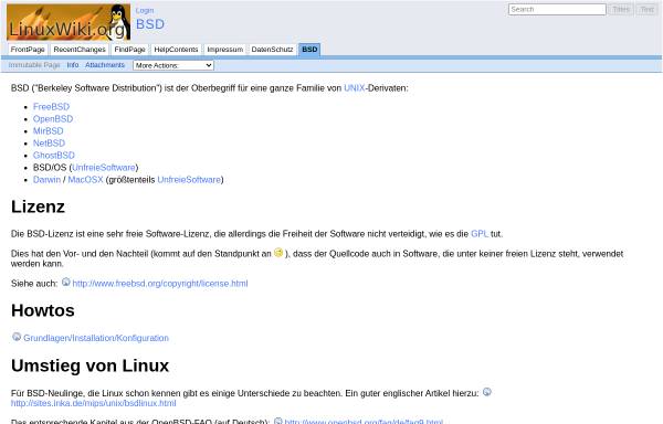Vorschau von linuxwiki.de, BSD Wiki
