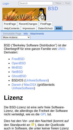 Vorschau der mobilen Webseite linuxwiki.de, BSD Wiki