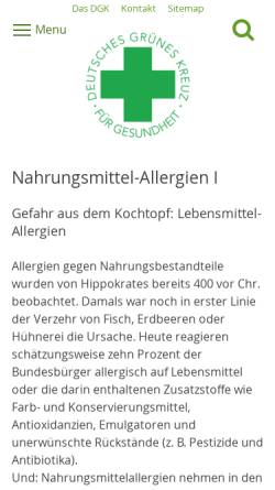 Vorschau der mobilen Webseite www.dgk.de, DGK: Nahrungsmittelallergien