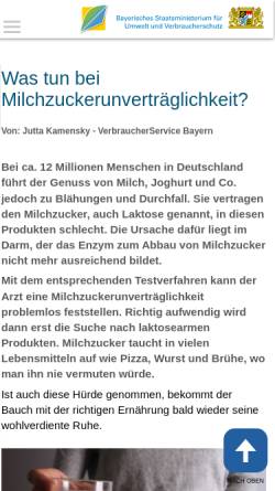 Vorschau der mobilen Webseite www.vis.bayern.de, VIS Bayern: Milchzuckerunverträglichkeit