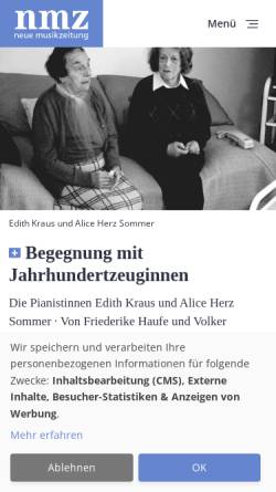 Vorschau der mobilen Webseite www.nmz.de, Begegnung mit Jahrhundertzeuginnen