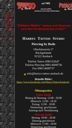 Vorschau der mobilen Webseite harrys-tattoo-ansbach.de, Harrys Tattoo
