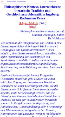 Vorschau der mobilen Webseite www.inst.at, Philosophischer Kontext, österreichische literarische Tradition und Geschlechterproblematik in Ingeborg Bachmanns Prosa
