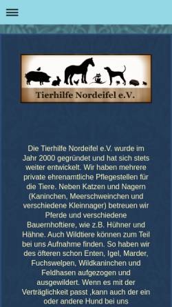Vorschau der mobilen Webseite www.tierhilfe-nordeifel.de, Tierhilfe Nordeifel e.V.