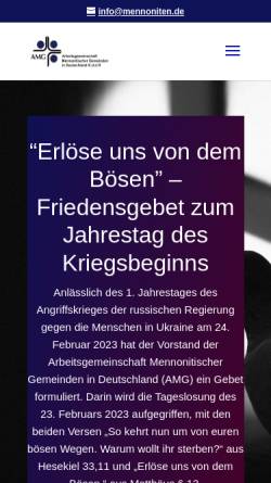 Vorschau der mobilen Webseite www.mennoniten.de, Arbeitsgemeinschaft Mennonitischer Gemeinden in Deutschland K.d.ö.R.
