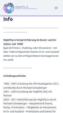 Vorschau der mobilen Webseite www.nightfly.tv, Nightfly Design- und Eventmanagement