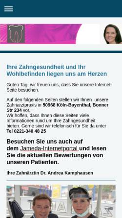 Vorschau der mobilen Webseite www.koelnerzaehne.de, Dr. med. dent. Andrea Kamphausen, Zahnarztpraxis