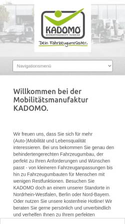 Vorschau der mobilen Webseite www.kadomo.de, KADOMO GmbH - Behindertenfahrzeuge und behindertengerechter Fahrzeugumbau
