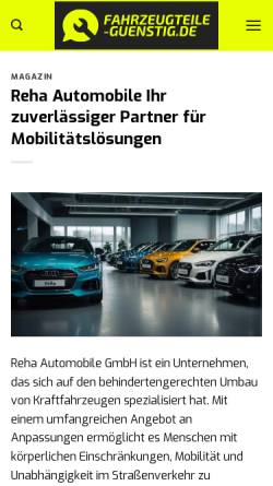 Vorschau der mobilen Webseite www.reha-automobile.de, Reha Automobile Fahrzeuge und Fahrhilfen für Körperbehinderte Heinz Eikenberg GmbH