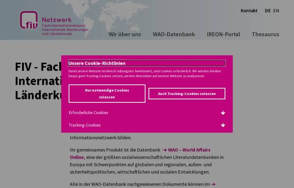 Vorschau von www.fiv-iblk.de, Fachinformationsverbund Internationale Beziehungen und Länderkunde