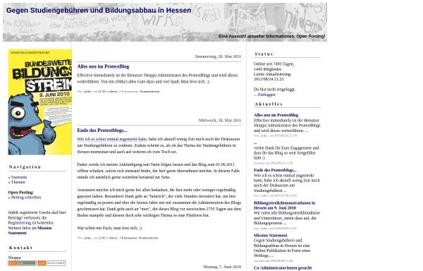 Vorschau von protest.blogger.de, Gegen Studiengebühren und Bildungsabbau in Hessen