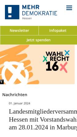 Vorschau der mobilen Webseite www.mehr-demokratie-hessen.de, Mehr Demokratie Hessen e.V.
