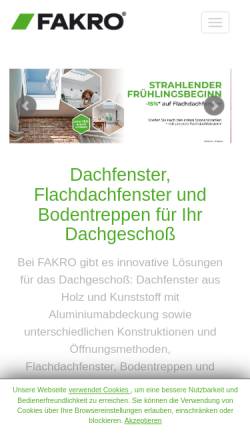 Vorschau der mobilen Webseite www.fakro.at, Fakro Dachflächenfenster GmbH