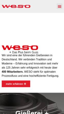 Vorschau der mobilen Webseite www.weso.de, WESO-Aurorahütte GmbH