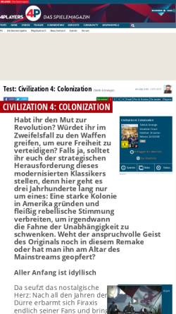 Vorschau der mobilen Webseite www.4players.de, Civilization IV: Colonization