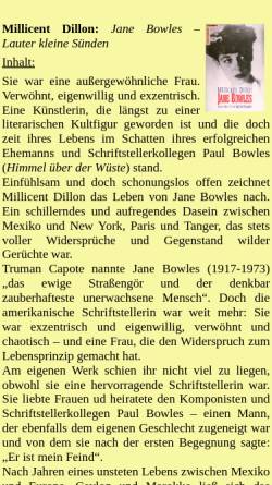 Vorschau der mobilen Webseite www.humanist.de, Millicent Dillon: Jane Bowles - Lauter kleine Sünden