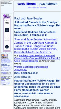 Vorschau der mobilen Webseite rezensionen.literaturwelt.de, Paul Bowles und Jane Bowles: A Hundred Camels in the Courtyard