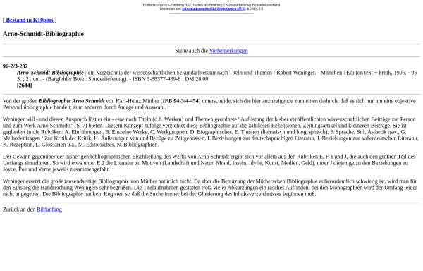Arno-Schmidt-Bibliographie [Robert Weninger]