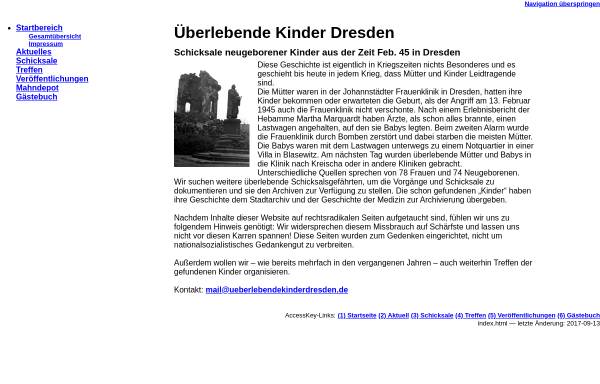 Vorschau von www.ueberlebendekinderdresden.de, Überlebende Kinder Dresden 1945