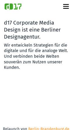 Vorschau der mobilen Webseite www.d17.de, D17 Corporate Media Design