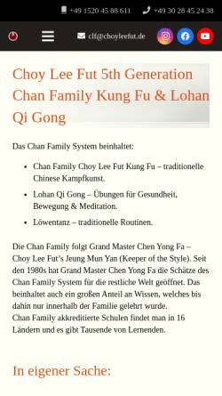 Vorschau der mobilen Webseite www.choyleefut.de, Chan Familien Choy Lee Fut