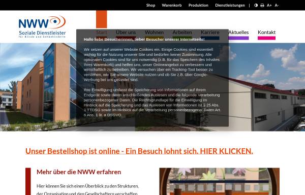 Vorschau von www.nww-nuernberg.de, Nürnberger Wohn- u. Werkstätten für Blinde und Sehbehinderte