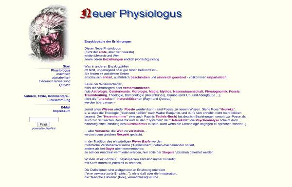 Vorschau von www.physiologus.de, Der neue Physiologus
