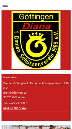 Vorschau der mobilen Webseite www.svdiana.de, 1. Göttinger Damenschützenverein Diana v. 1989 e.V.